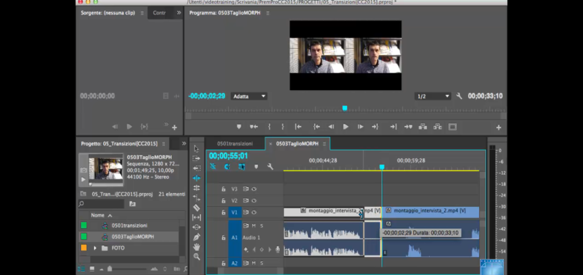 Premiere Pro Transizione Taglio Morphing